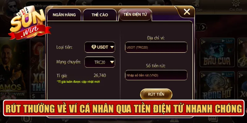 Rút thưởng về ví cá nhân qua tiền điện tử nhanh chóng